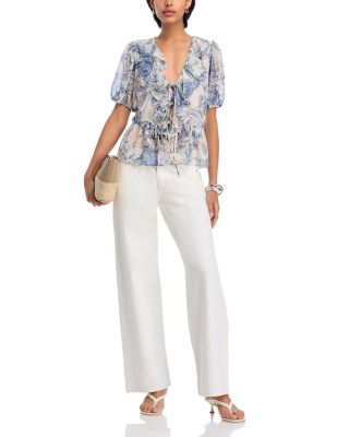 Floral Toile Ruffle Short Sleeve Top - Exclusive