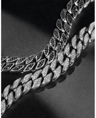 Curb Chain Bracelet in Sterling Silver with Black Diamonds, 18mm