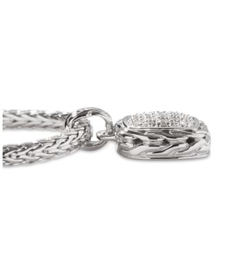 Sterling Silver Diamond Pav&eacute; Carved Chain Necklace, 16-18"