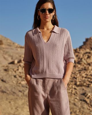 Pointelle Collar Detail Knit Sweater