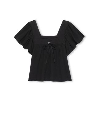 Casie Split Neck Flutter Sleeve Top