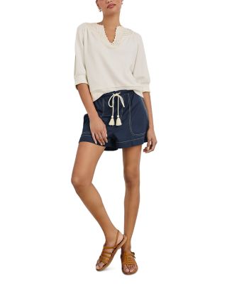 Mariposa Crochet Trim Split Neck Top