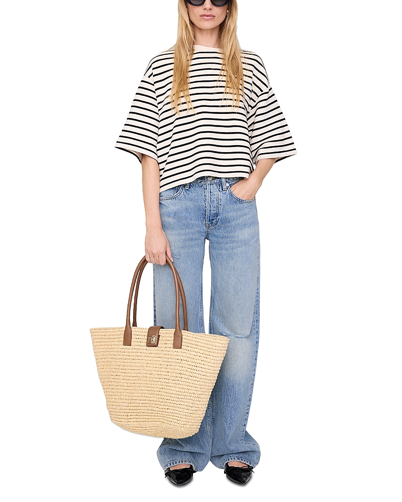 Anine Bing Womens Blk Stripe French Terry Myers Cropped Cotton-blend T-shirt Xs In Neutral