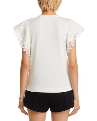 Lace	Sleeve Crewneck Tee