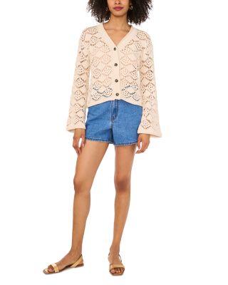 Pointelle V Neck Long Sleeve Cardigan 