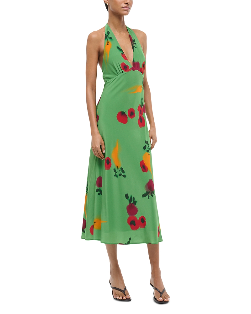 Staud Lucca Printed Silk-crepe Halterneck Midi Dress