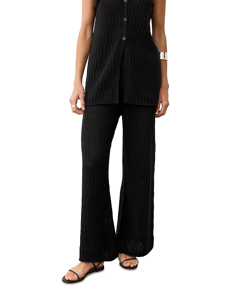 Marine Layer Ray Open Stitch Wide Leg Sweater Pants In Black