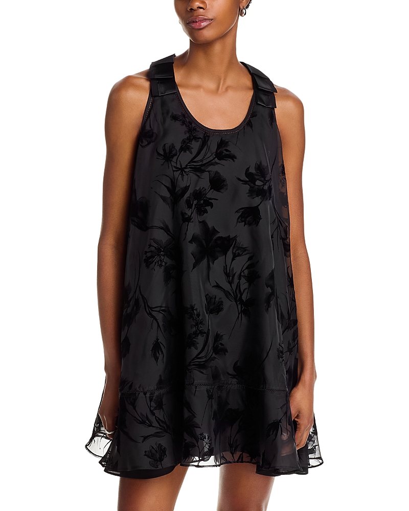 3.1 Phillip Lim Flocked Organza Sleeveless Trapeze Dress In Black