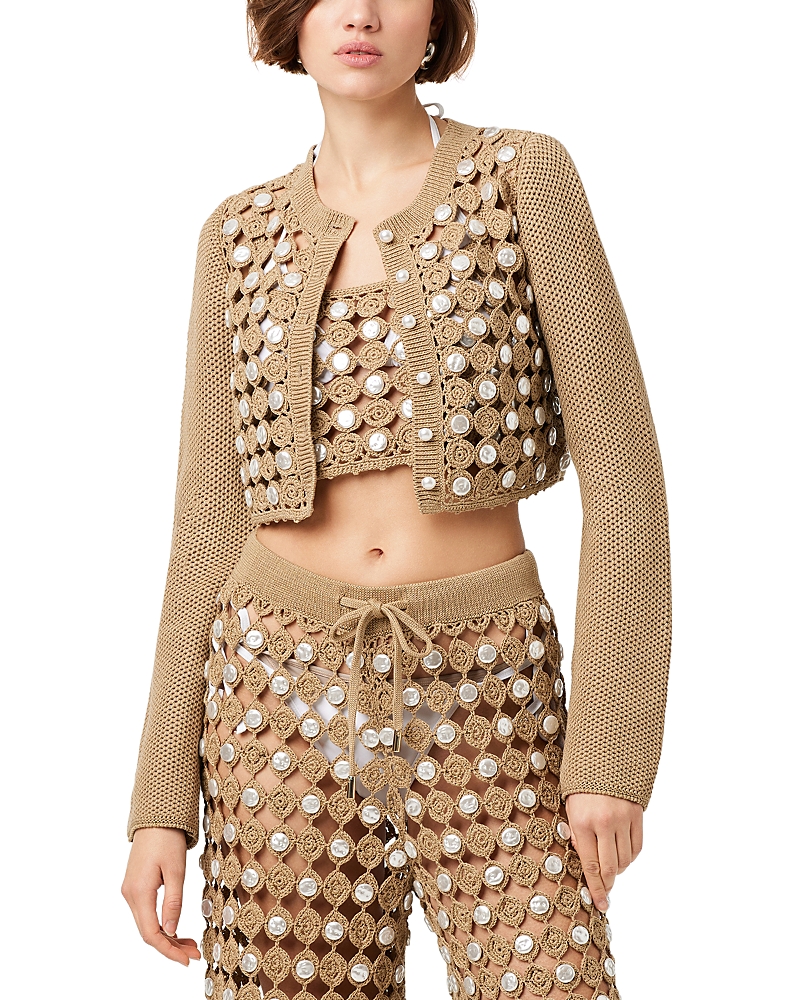 Toccin Noah Open-knit Cropped Cardigan In Brown