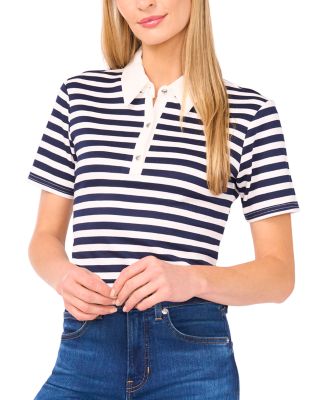 CeCe - Short Sleeved Striped Polo Top