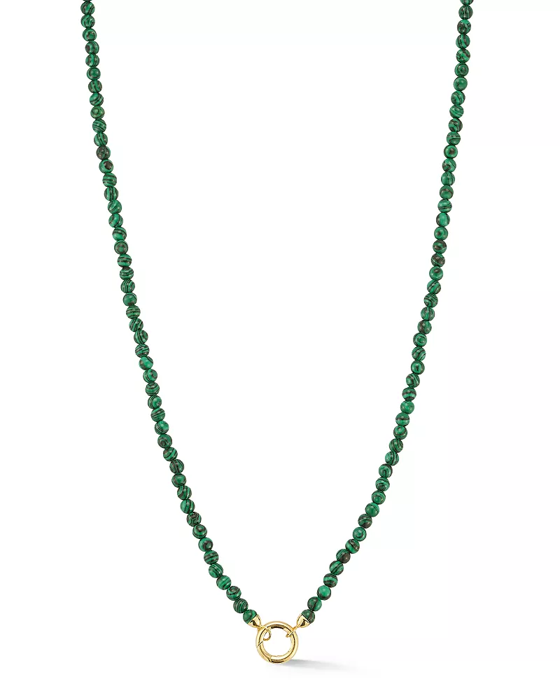 Moon & Meadow 14 Yellow Gold Malachite Beaded Clip Bale Pendant Necklace, 17