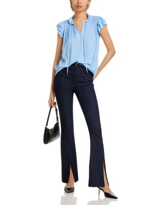 Flutter Sleeve Split Neck Airflow Blouse