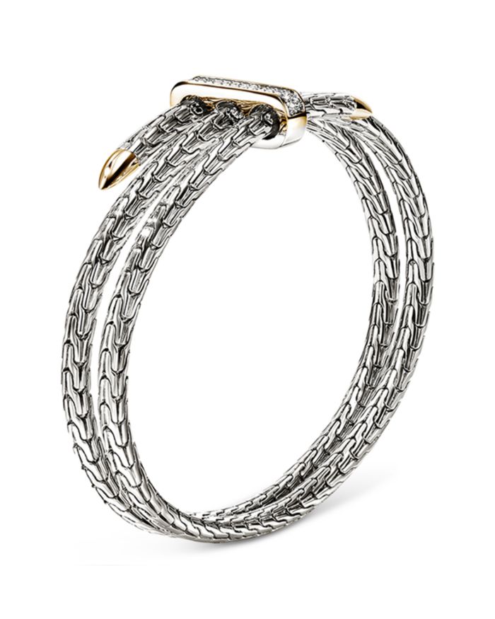 Sterling Silver & 14K Yellow Gold Diamond Spear Triple Flex Cuff Bracelet