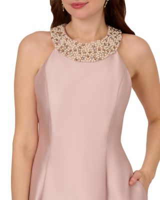 Pearl Halter Collar Mikado Dress