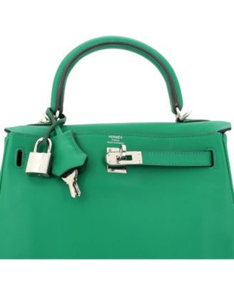 Kelly 25 Handbag Green Swift with Palladium Hardware