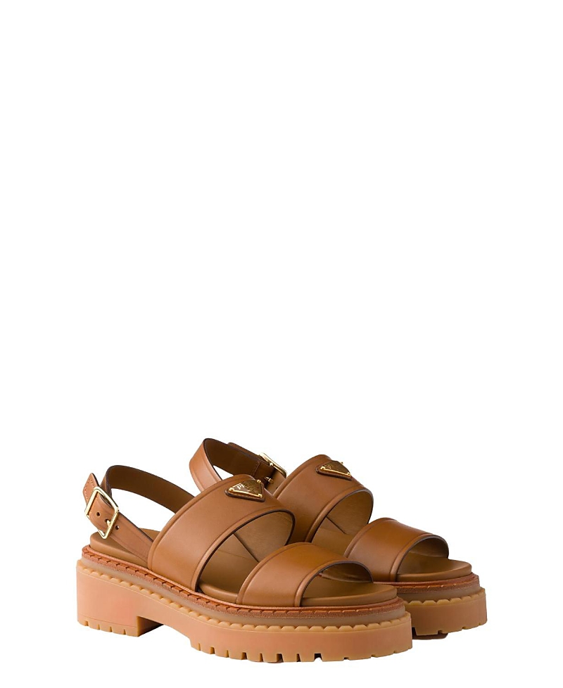 Prada 55mm Buckle-strap Platform Sandals In Brown