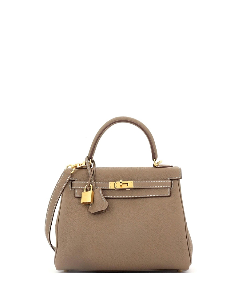 Pre-owned Pre-owned Hermes Hermes Kelly 25 Handbag Grey Togo With Gold Hardware In Brown
