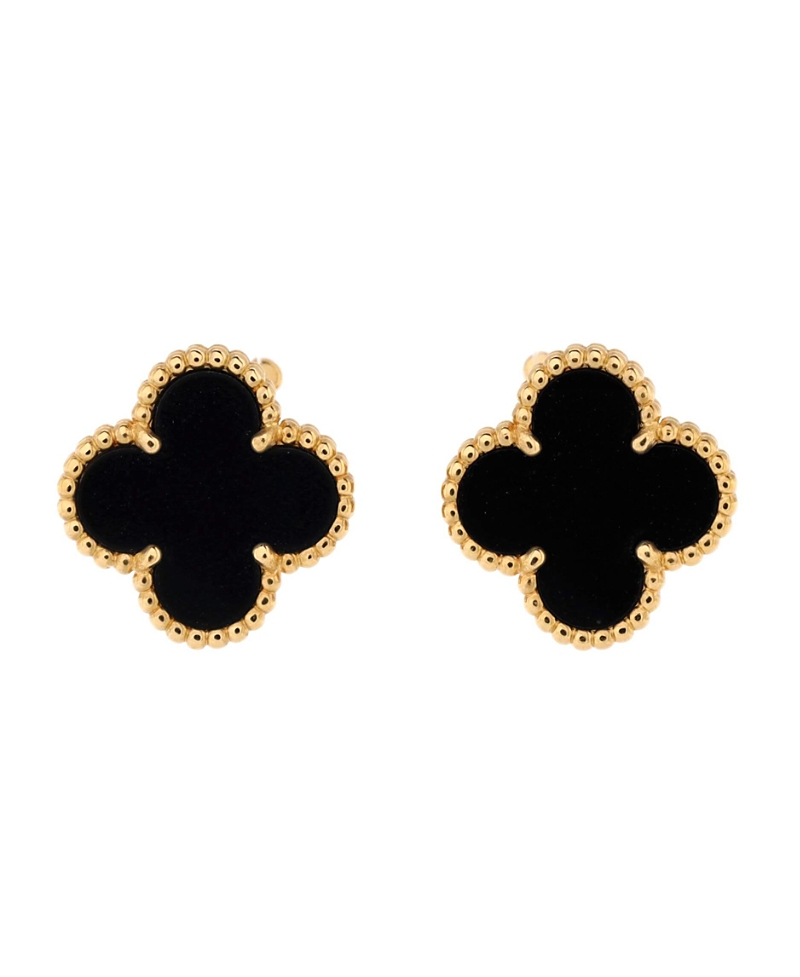 Pre-owned Pre-owned Van Cleef & Arpels Van Cleef & Arpels Vintage Alhambra Earrings 18k Gold And Onyx