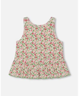  Girls' with Flounce Small Flowers Printed Tank Top - Little Kid