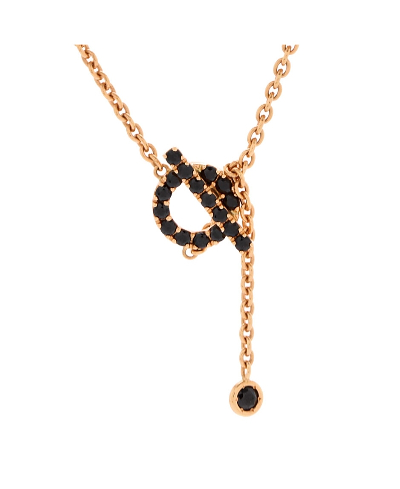 PRE-OWNED HERMES PRE-OWNED HERMES FINESSE LARIAT PENDANT NECKLACE 18K ROSE GOLD AND BLACK SPINELS