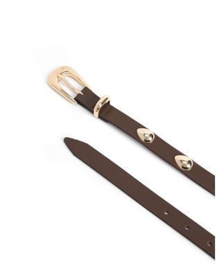 Women's Teardrop Studded Brown Leather Belt 