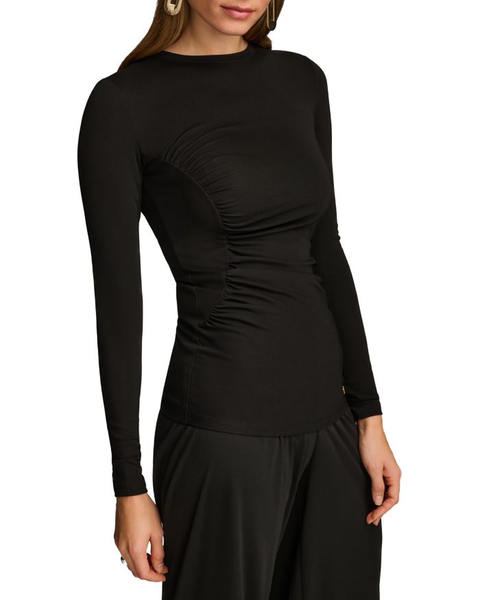 Long Sleeve Gathered Stretch Crepe Tee