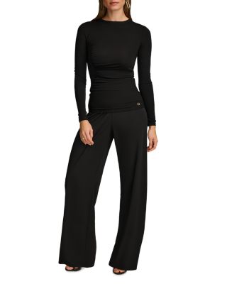 Long Sleeve Gathered Stretch Crepe Tee