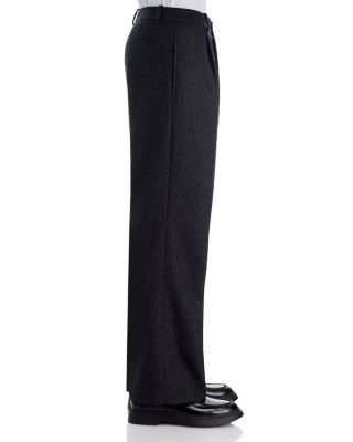 Pinstriped Wool Blend Wide Leg Trousers