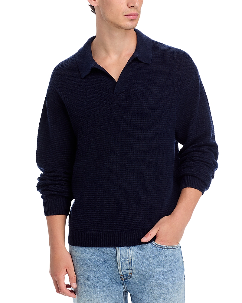 Frame Textured Polo Sweater In Blue