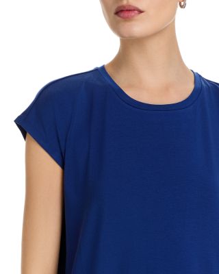 Crinkled Jersey Crewneck Elbow Sleeve Top