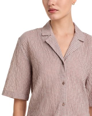 Notch Collar Linen &amp; Cotton Shirt Dress