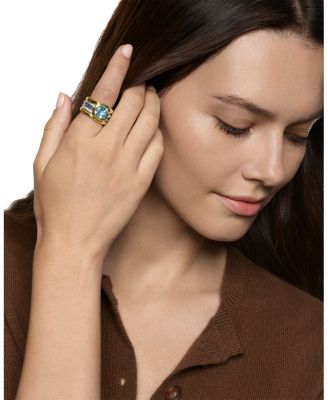 DY Mercer&reg; Four Row Stone Ring in Sterling Silver with 18K Yellow Gold, Gemstone and Diamonds, 14mm