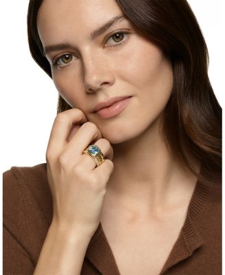 DY Mercer&reg; Three Row Stone Ring in 18K Yellow Gold with Sky Blue Topaz and Diamonds, 12mm
