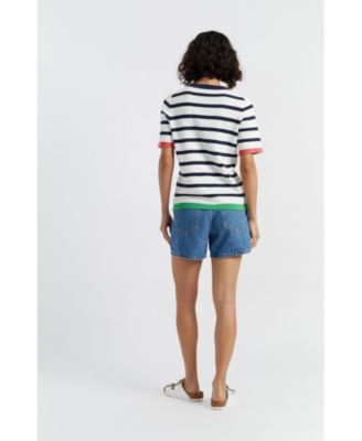  Women's Cotton Heart Breton Crochet T-Shirt