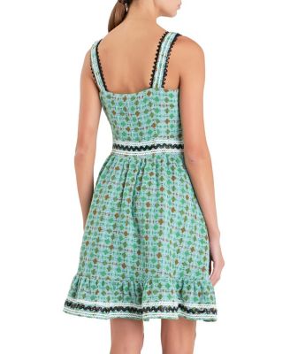 Women's Boucle Square Neck Mini Dress with Ric Rac Trim