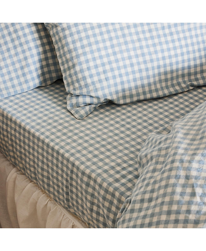 Piglet In Bed Gingham Linen Fitted Sheet, Full