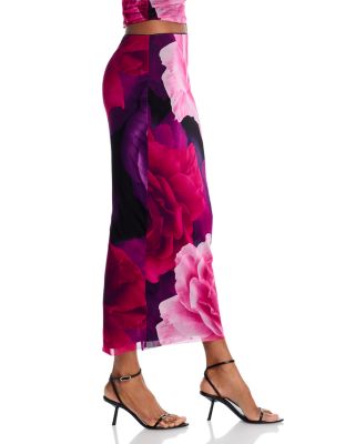 Floral Mesh Midi Skirt - Exclusive 