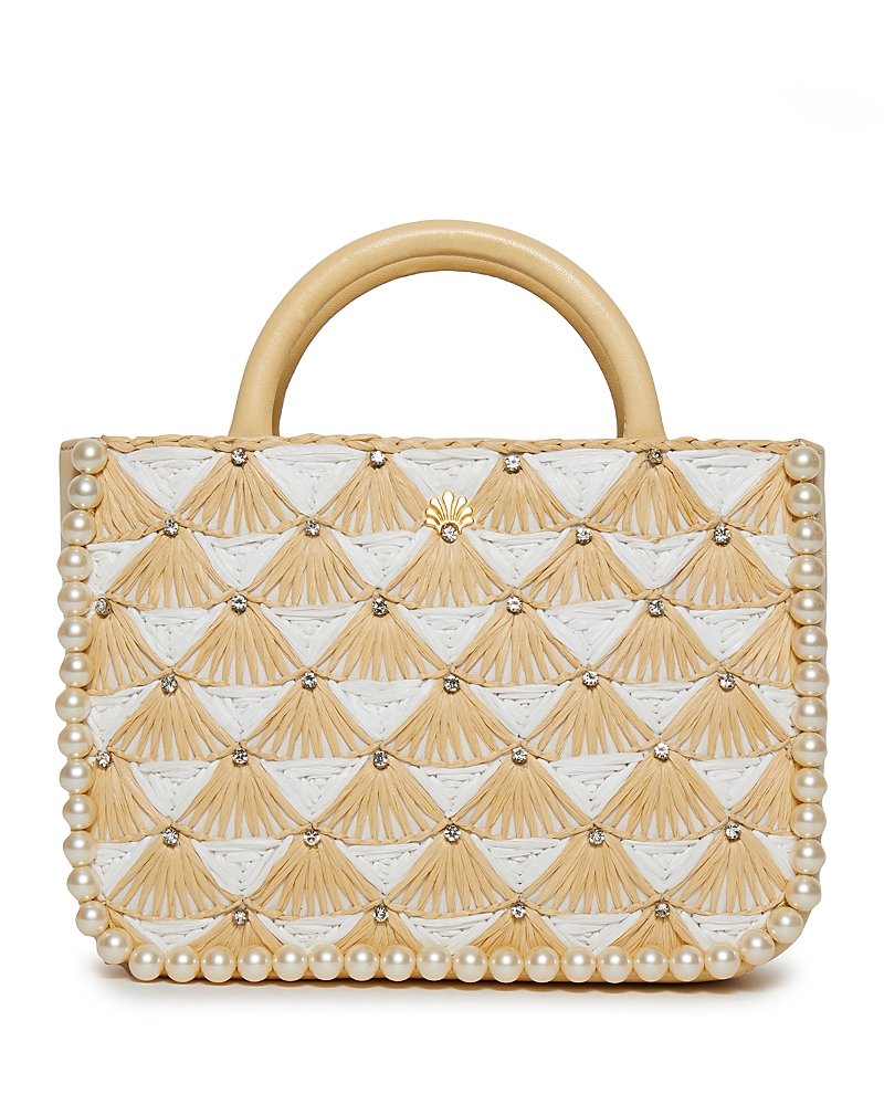 Lele Sadoughi Maya Crystal Fan Mini Raffia Tote