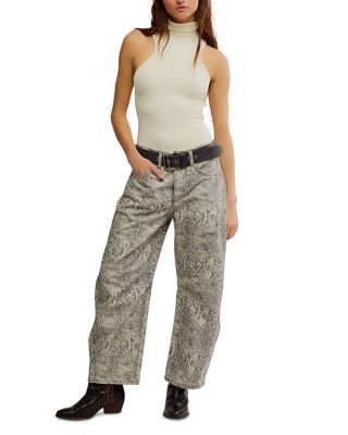 We The Free Good Luck Leopard Barrel Leg Jeans in Snake Combo