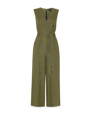 Belted Seamed Linen Jumpsuit 