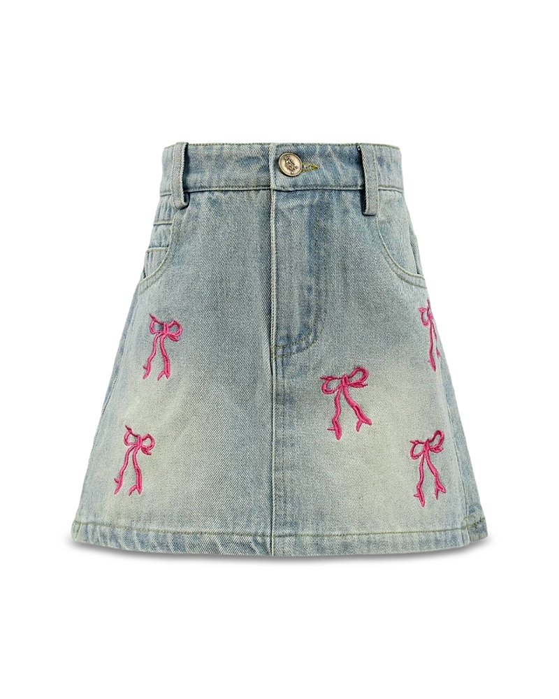 Lola + The Boys Girls' Bow Embroidered Denim Skirt - Little Kid, Big Kid In Gray