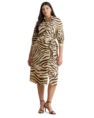Ralph Lauren - Zebra Print Tie Front Crepe Shirtdress