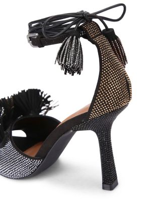 Women&#39;s Suede Pom Pom Ankle Tie Sandals