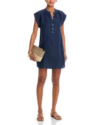Linen Cap Sleeve Henley Mini Dress