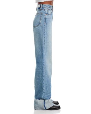 High Rise Wide Leg Cuffed Jeans in Vintage Biker Blue