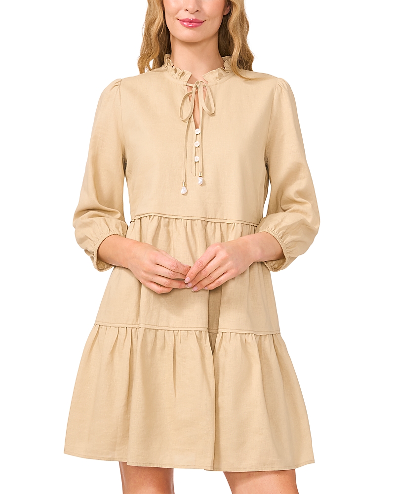 Cece Long Sleeve Tiered Linen Blend Dress