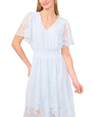 Smocked Waist Flutter Sleeve Dress