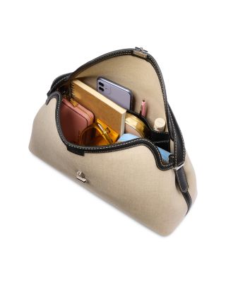 T-Lock Canvas Convertible Top Handle Bag in Ecru/Black