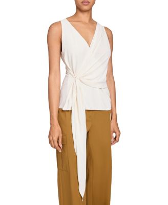 DANNA Sleeveless Faux Wrap Top in Fluid Crepe