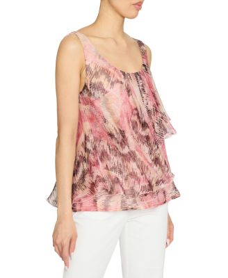 BONNIE Sleeveless Ruffled Top in Printed Silk Chiffon